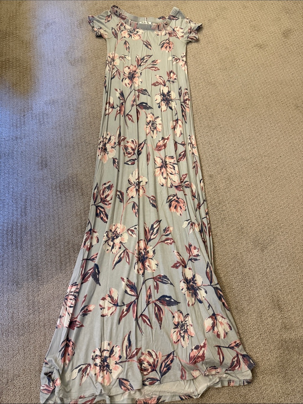 Motherhood Light Blue Maternity Dress with Pink & Purple Floral Print